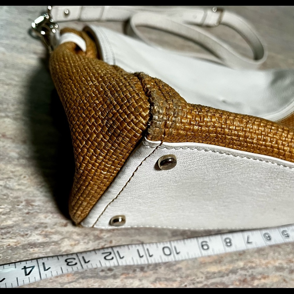 Kate Spade ♠️ white leather and burlap shoulder bag - Picture 12 of 16